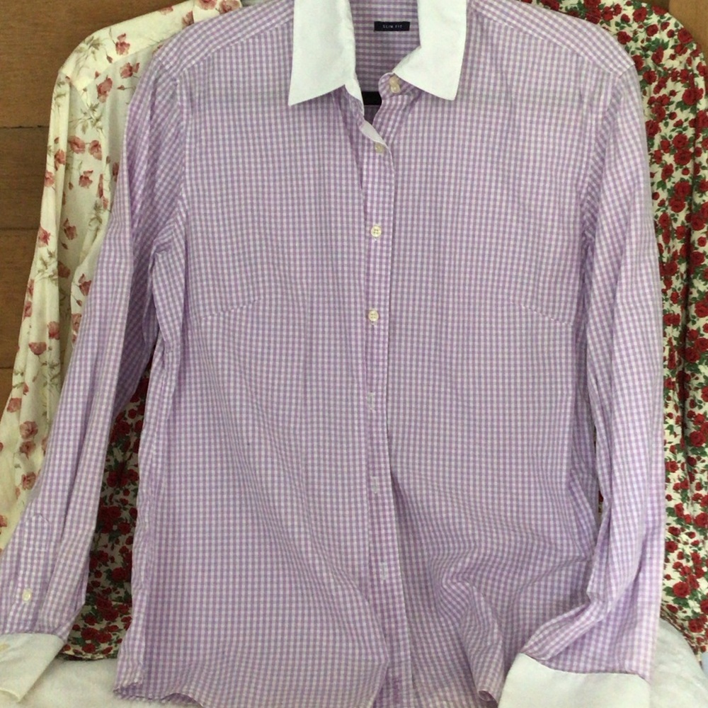 Barbour Women’s Lavender Checkered Button Down Shirt 14 Slim